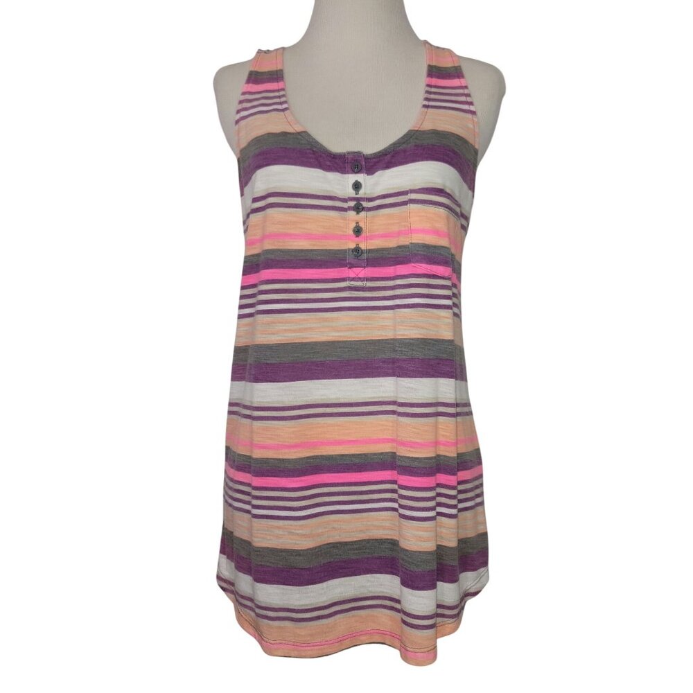 Striped Sleeveless Henley Tank Top w/ Button Detail By Mossimo Supply Co Size L